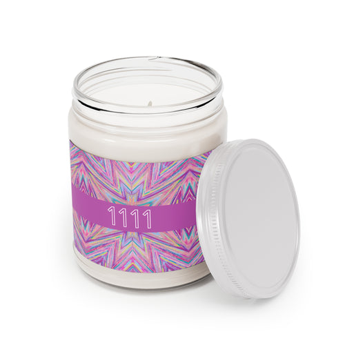  1111 angel number soy candle open, featuring Jem frequency art painting