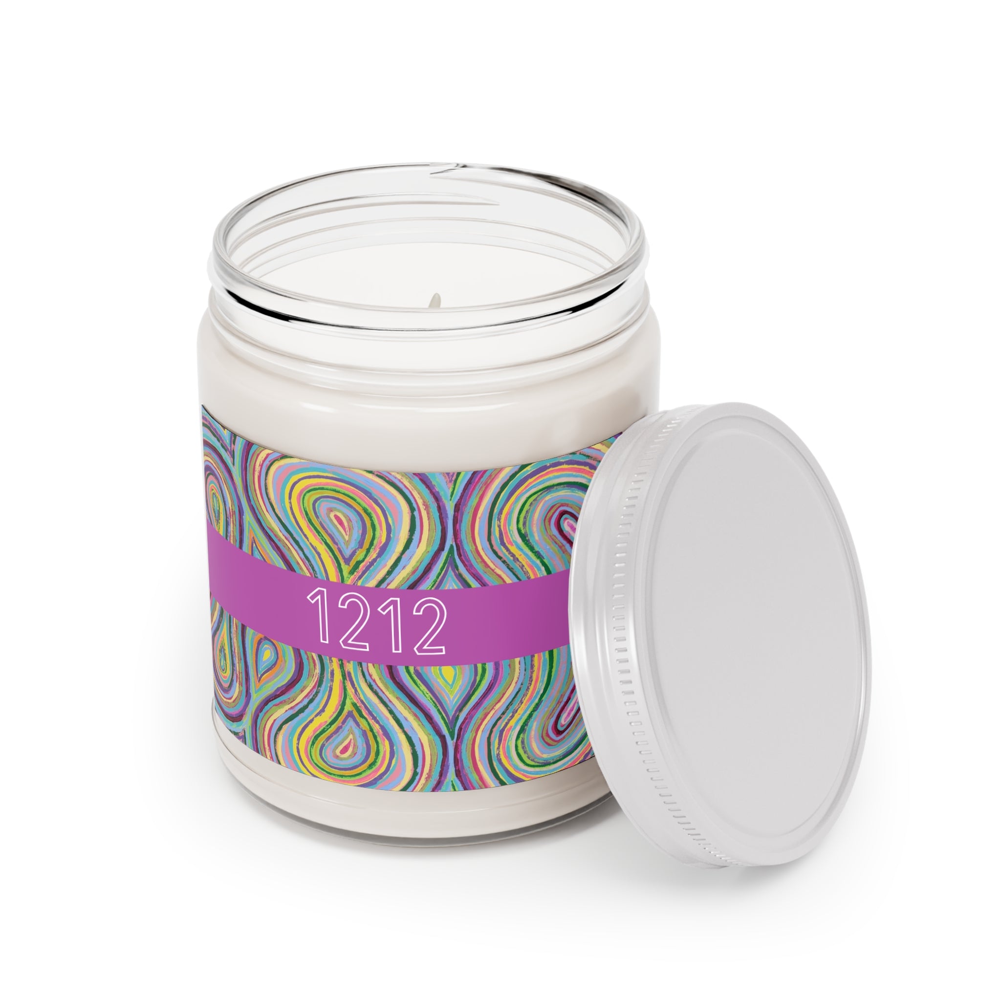  1212 angel number soy candle open, featuring Destiny frequency art painting