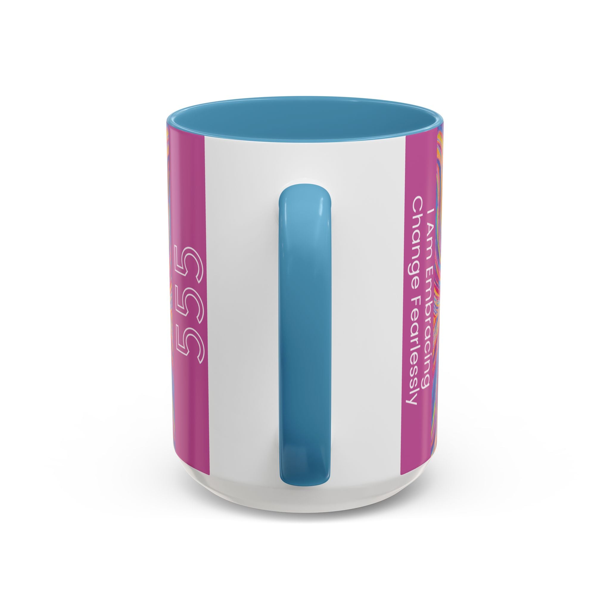  Back of 555 angel number affirmation mug showing handle