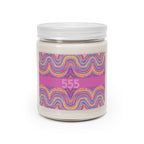  555 angel number soy candle with lid, featuring Bali chakra art