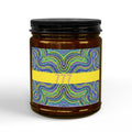  777 angel number soy candle with lid, featuring Octavia chakra art