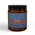 999 angel number soy candle with lid, featuring Indigo chakra art