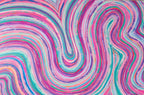 Close-up of Bella original abstract painting showing pink, green and blue