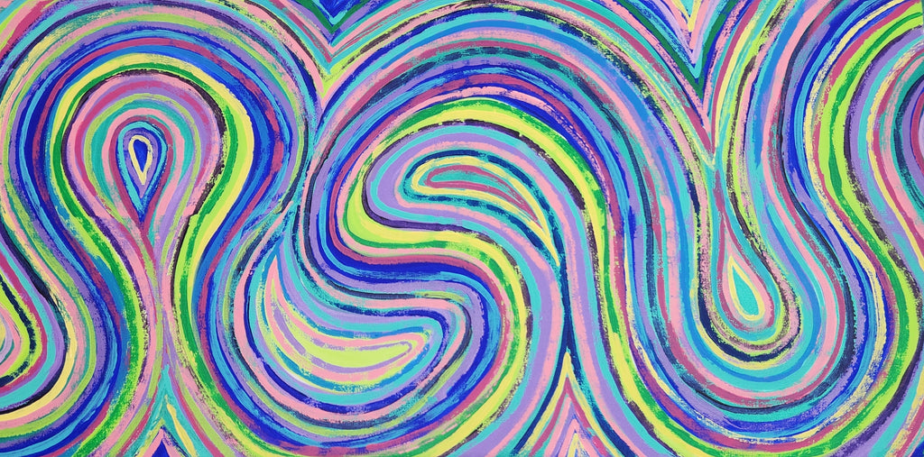  Close-up of Aaliyah original abstract painting showing green, blue and purple