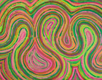  Close-up of Clover original abstract painting showing green, orange and pink