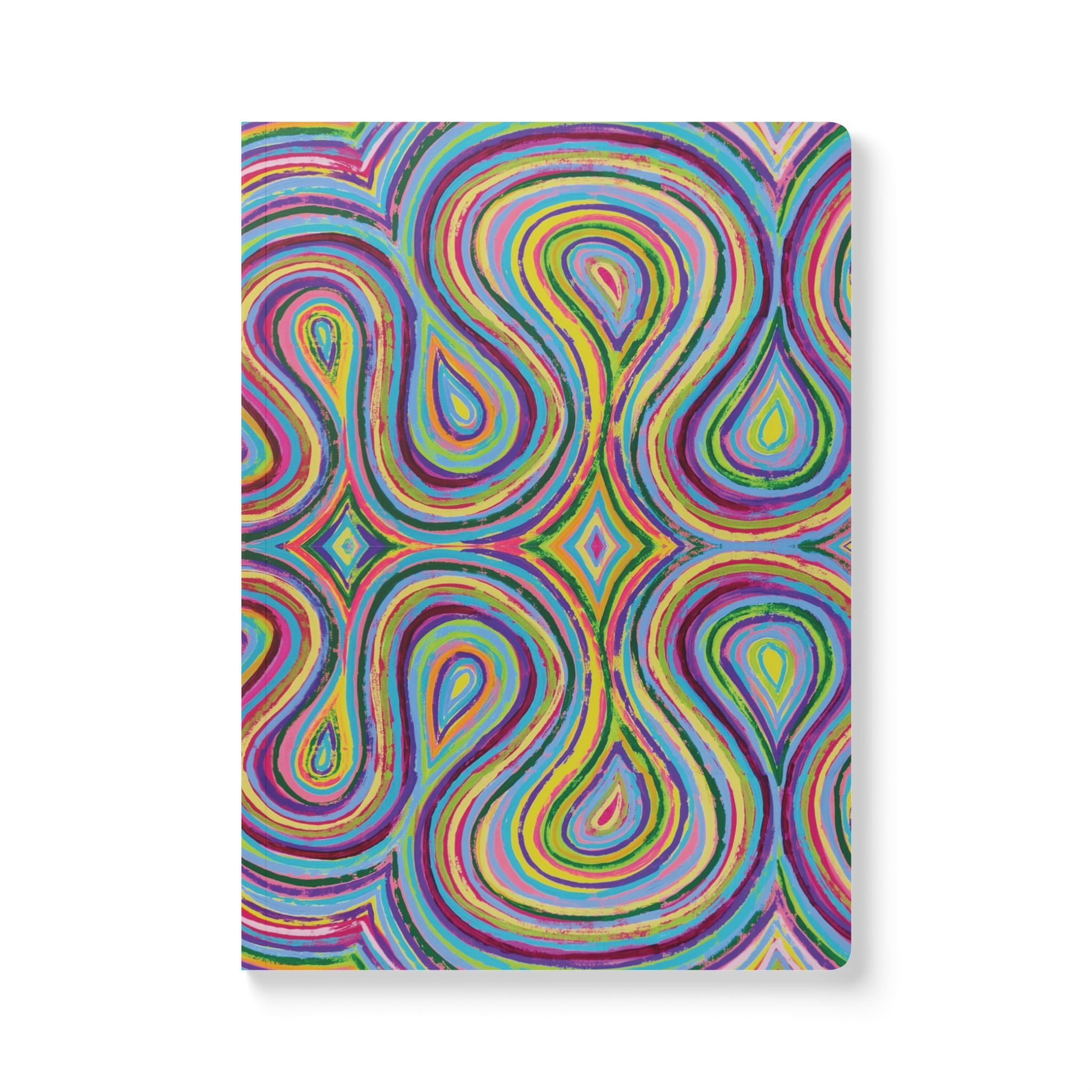  Front cover of The Destiny Journal, a self care journal featuring original chakra art in pink, orange, yellow and blue