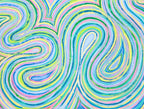  Close-up of Eden original abstract painting showing pastel blue, green, yellow and pink