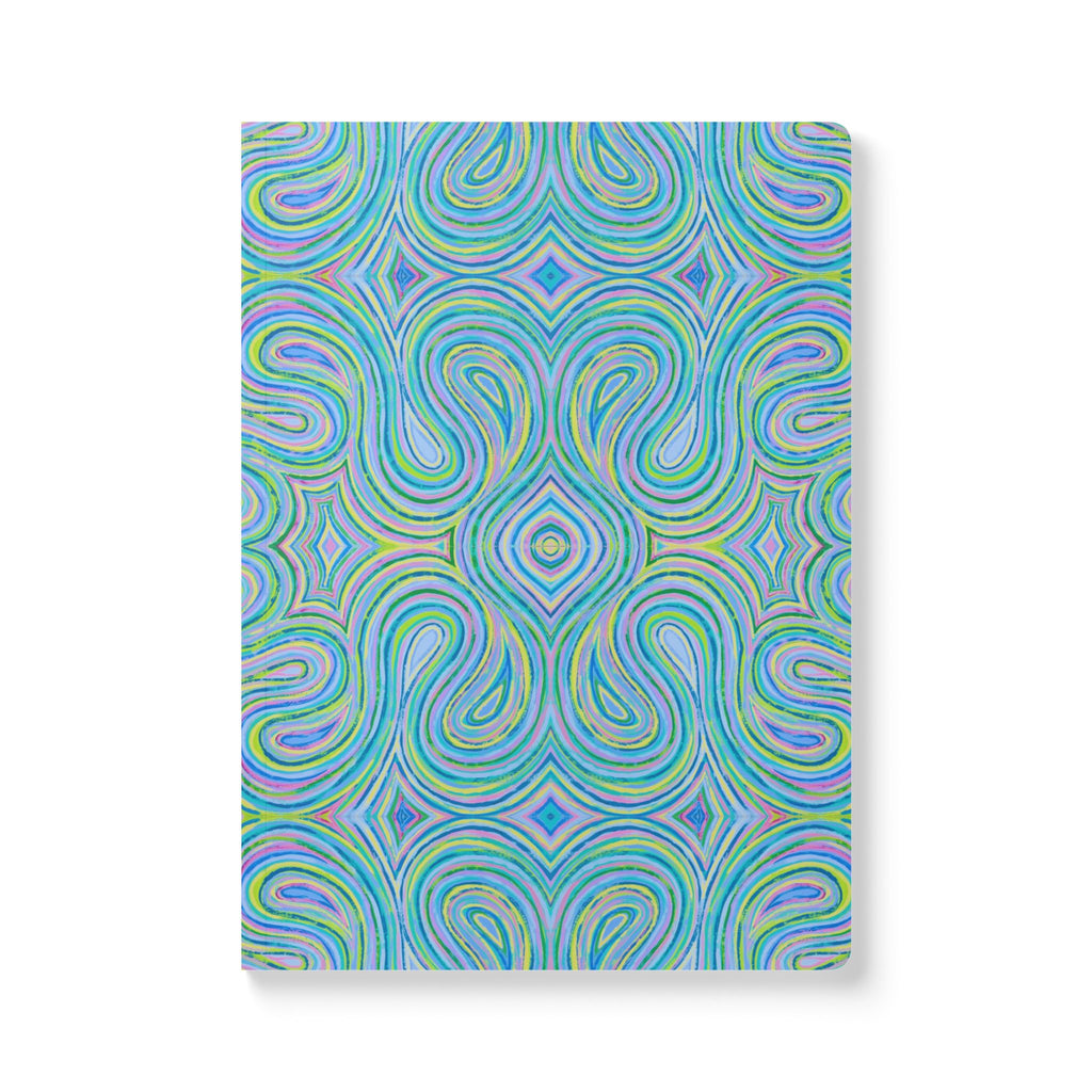  Front cover of The Eden Journal, a self care journal featuring original chakra art in pastel blue, green, yellow and pink