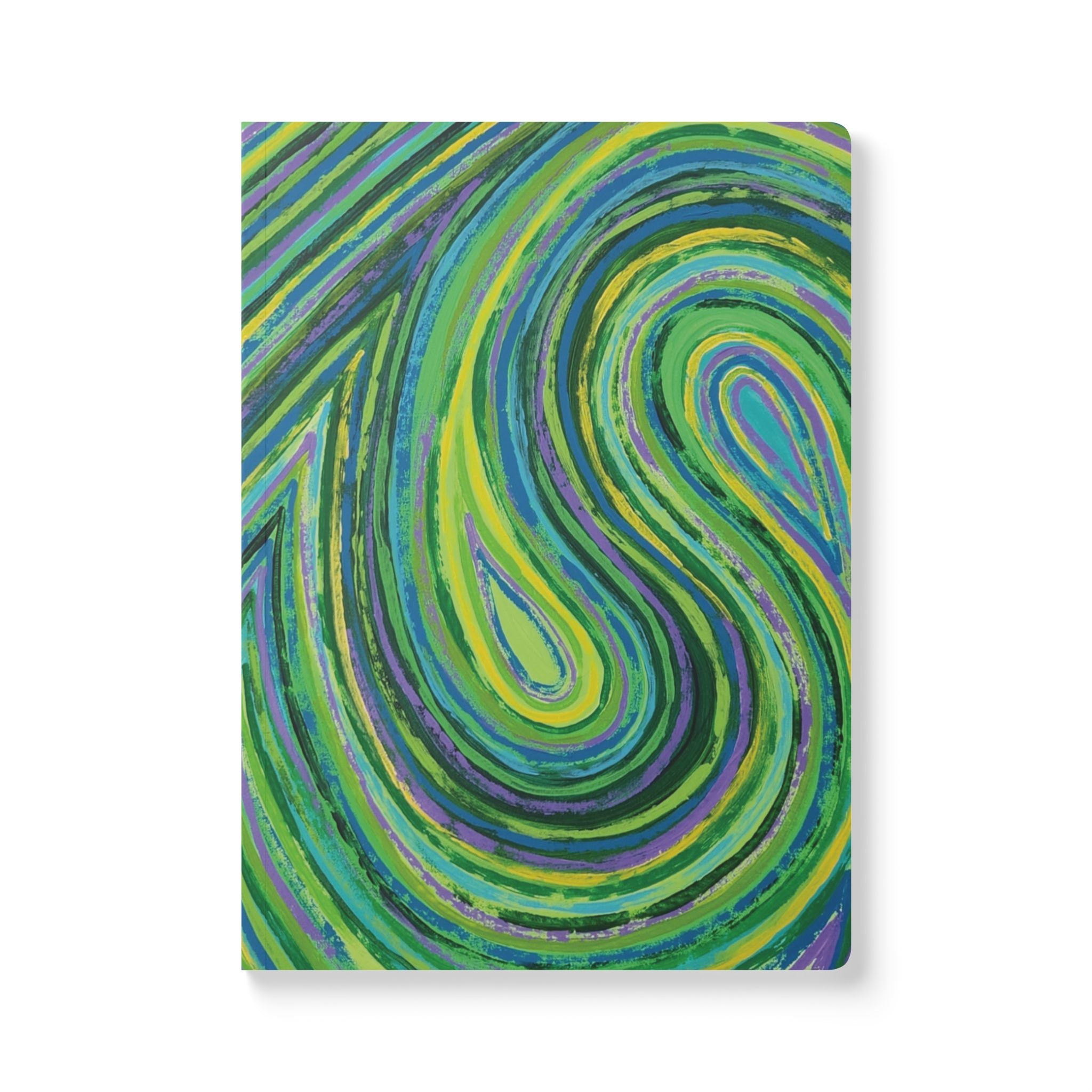  Front cover of The Jade Journal, a self care journal featuring original chakra art in green, blue and yellow