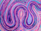  Close-up of Marley original abstract painting showing purple, pink, turquoise and blue