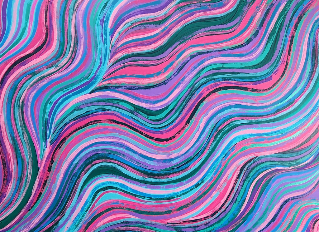  Close-up of Melody original abstract painting showing pink, purple and blue