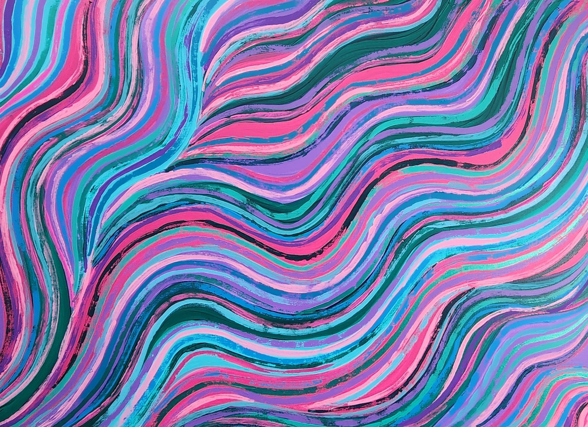  Close-up of Melody original abstract painting showing pink, purple and blue