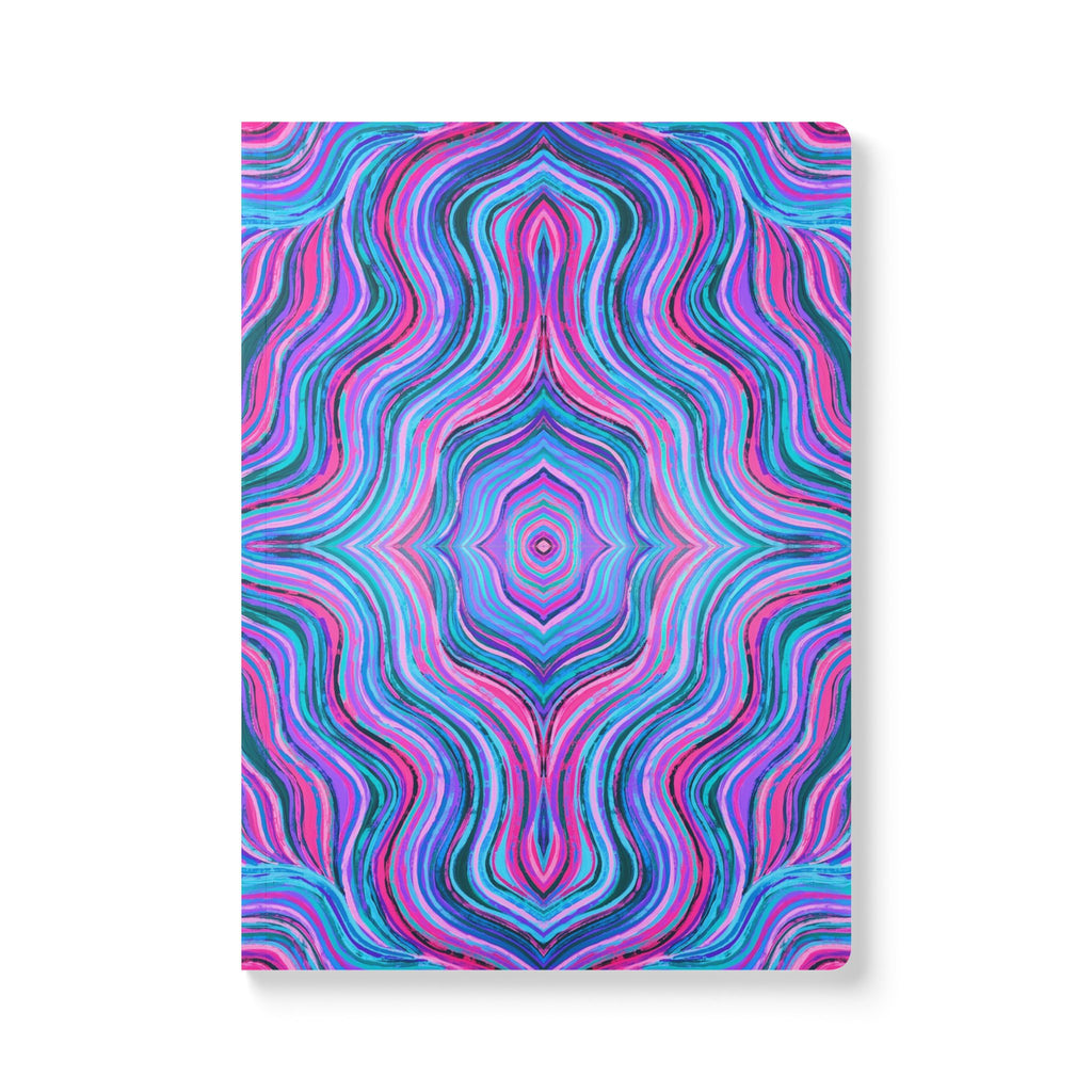  Front cover of The Melody Journal, a self care journal featuring original chakra art in pink, purple and blue
