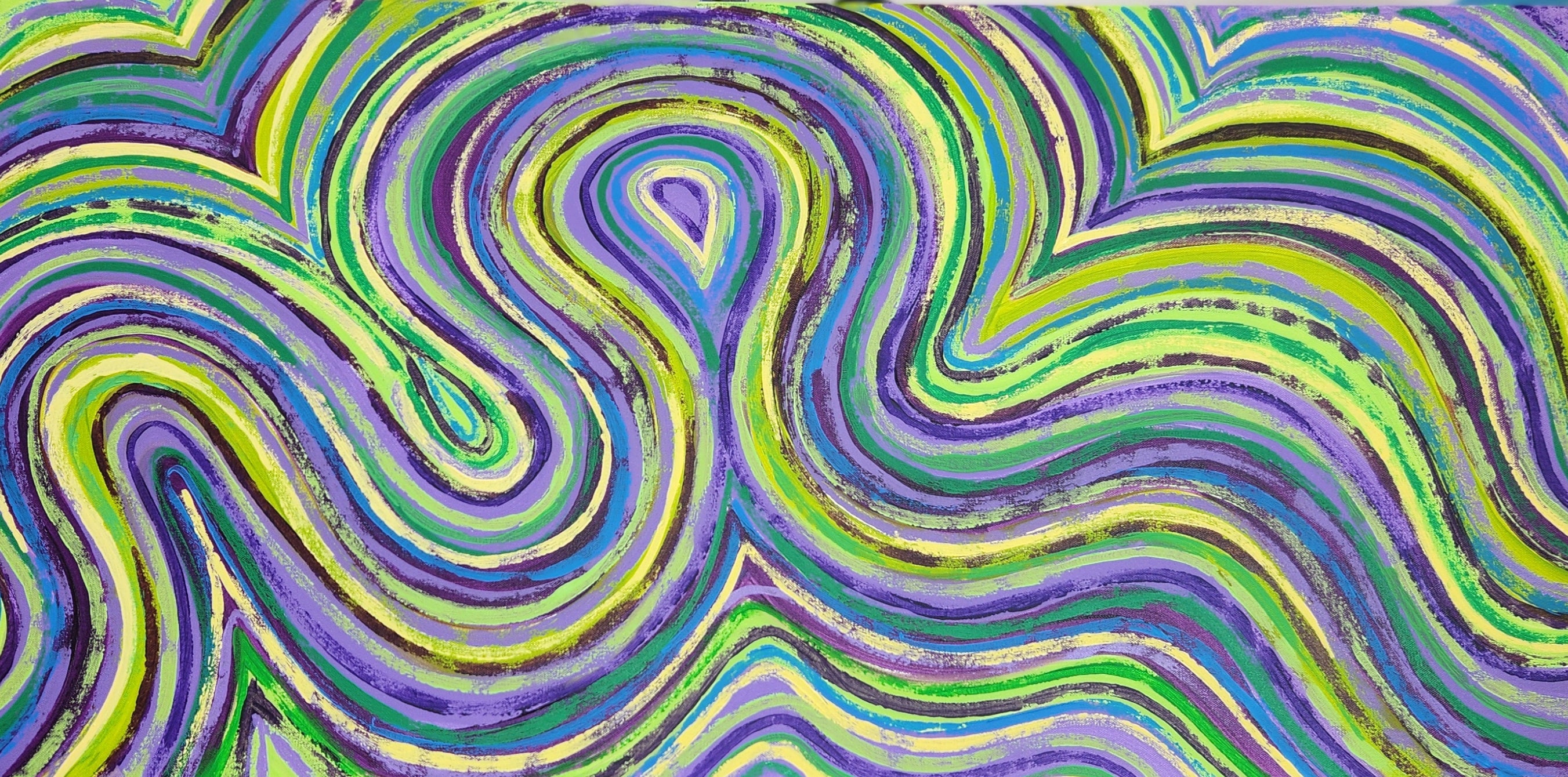  Close-up of Octavia original abstract painting showing green and purple
