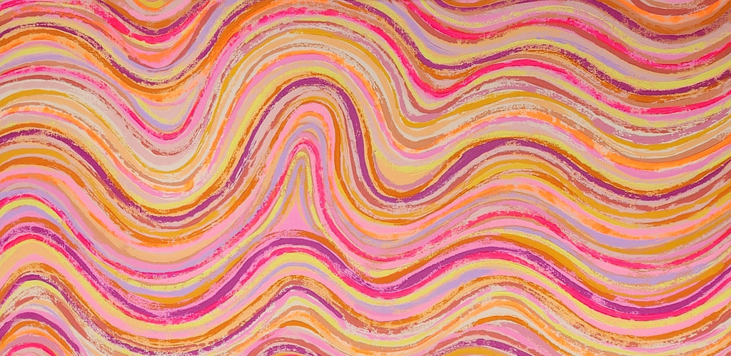 Close-up of Solstice original abstract painting showing orange, pink and yellow