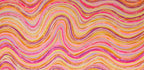 Close-up of Solstice original abstract painting showing orange, pink and yellow