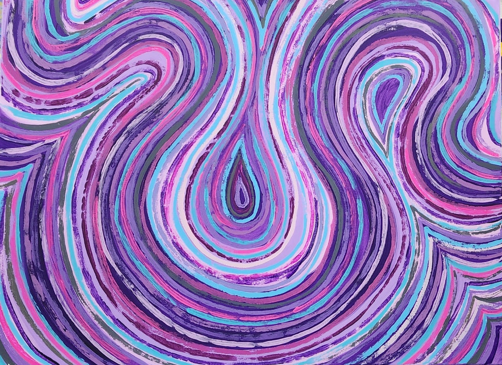  Close-up of Violet original abstract painting showing purple, pink and turquoise