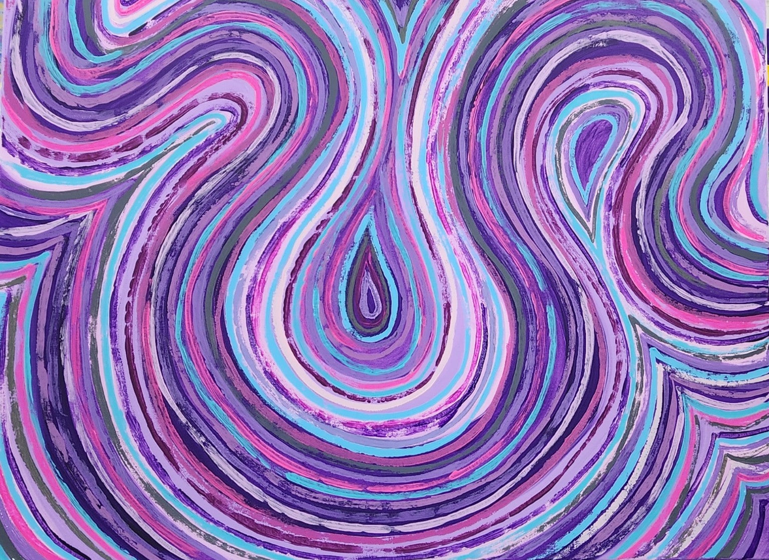  Close-up of Violet original abstract painting showing purple, pink and turquoise